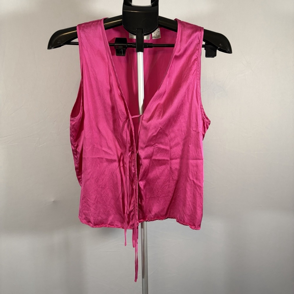 VTG Victorias Secret Gold Label Medium 100% Silk Pink Tie Front Tank Top Fairy